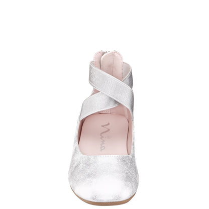 Girls Marissa Silver zip back ballet flats | Nina Shoes