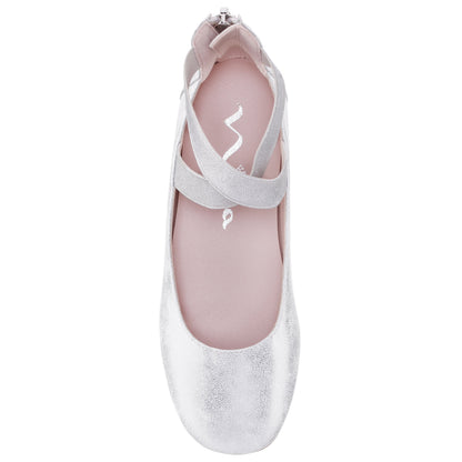 Girls Marissa Silver zip back ballet flats | Nina Shoes