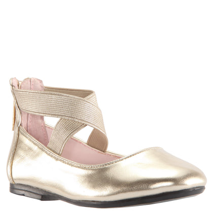 Girls Marissa platino metallic zip back ballet flats | Nina Shoes