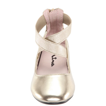Girls Marissa platino metallic zip back ballet flats | Nina Shoes