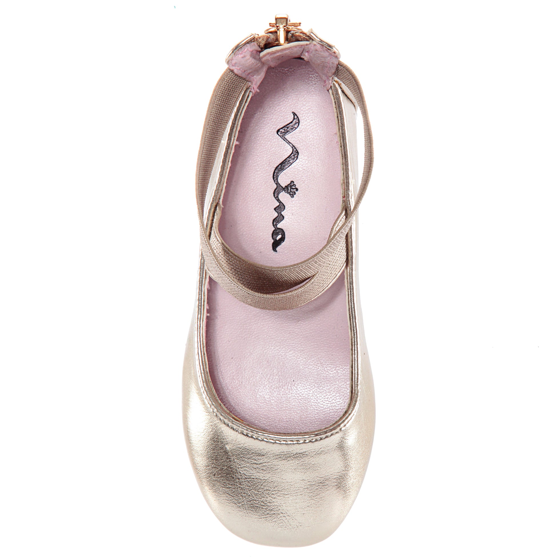 Girls Marissa platino metallic zip back ballet flats | Nina Shoes