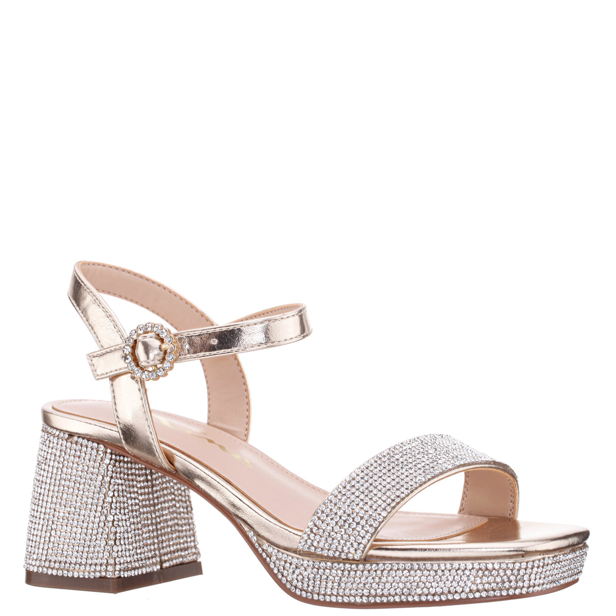 Girls Marysol Light Gold Metallic Rhinestone Platform Dress Sandals | Nina Shoes