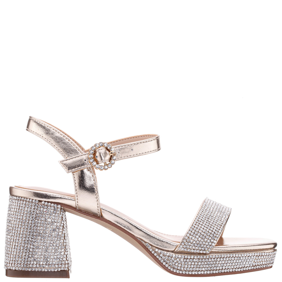 Girls Marysol Light Gold Metallic Rhinestone Platform Dress Sandals | Nina Shoes