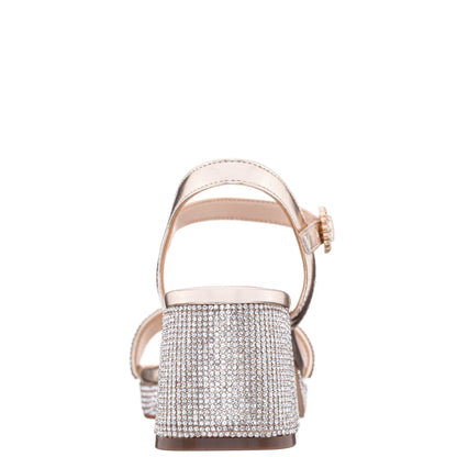 Girls Marysol Light Gold Metallic Rhinestone Platform Dress Sandals | Nina Shoes
