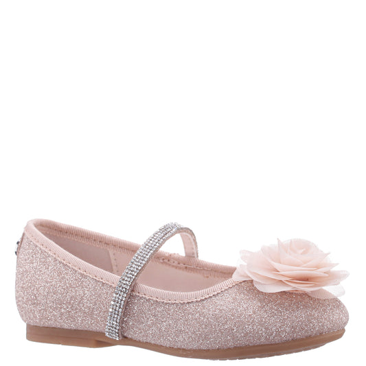 Girls Jory Beige Shimmer Flower Ballet Flats | Nina Shoes