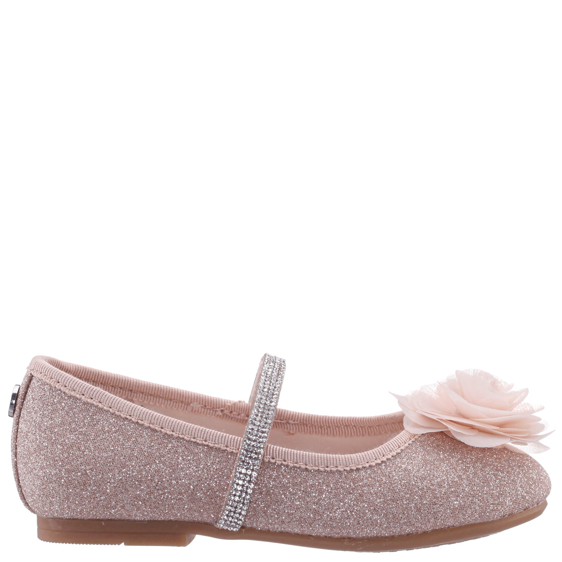 Girls Jory Beige Shimmer Flower Ballet Flats | Nina Shoes