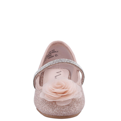 Girls Jory Beige Shimmer Flower Ballet Flats | Nina Shoes