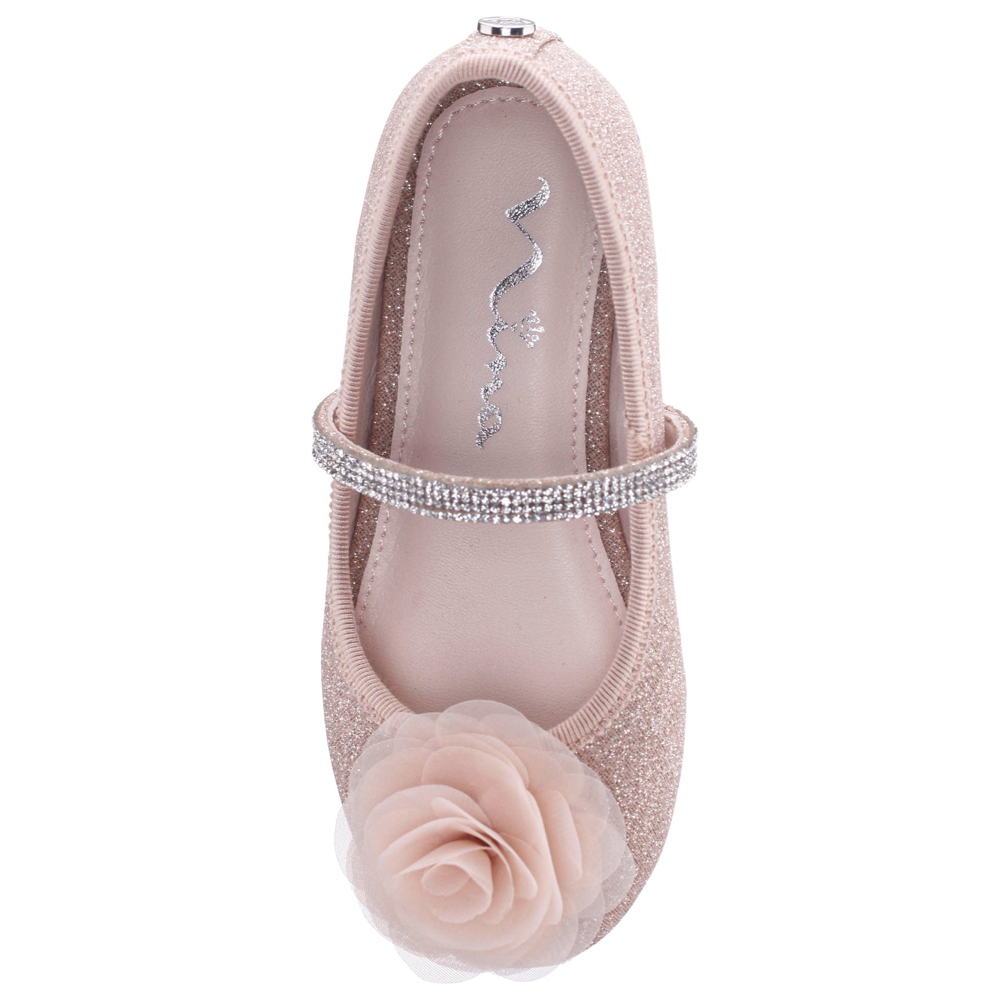 Girls Jory Beige Shimmer Flower Ballet Flats | Nina Shoes