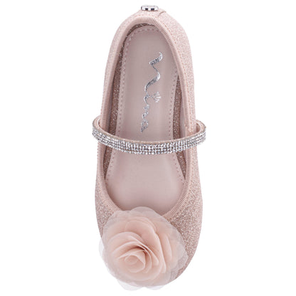 Girls Jory Beige Shimmer Flower Ballet Flats | Nina Shoes