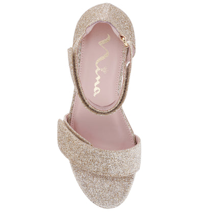 Girls Rejina Gold Glitter Adjustable Dress Sandals | Nina Shoes