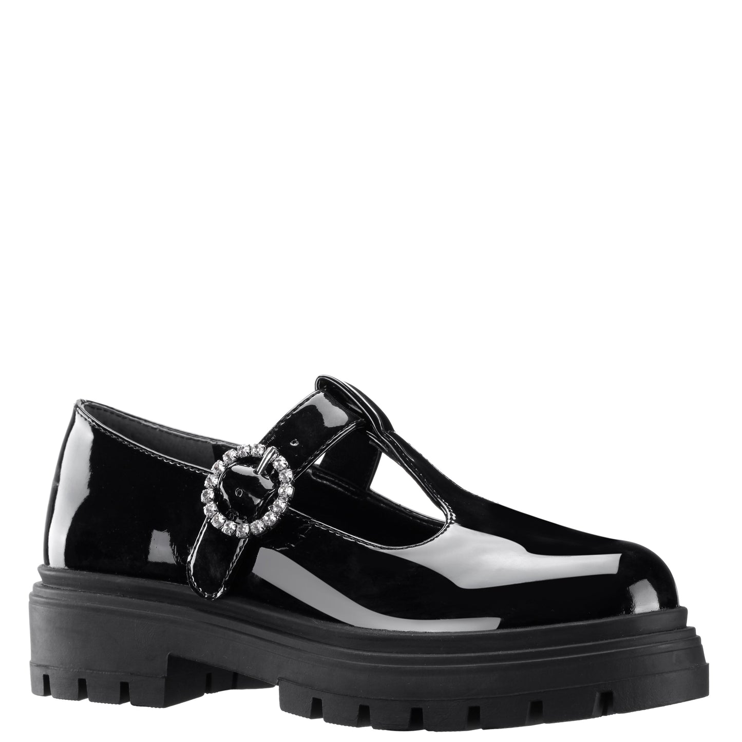 Girls Stassi Black Patent T-strap school shoe | Nina Shoes