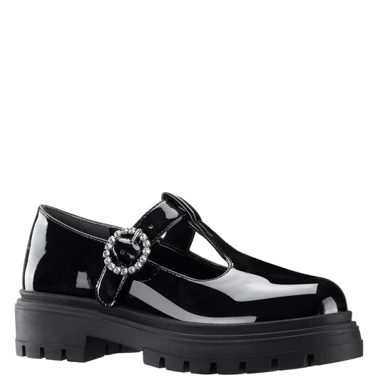 Girls Stassi Black Patent T-strap school shoe | Nina Shoes