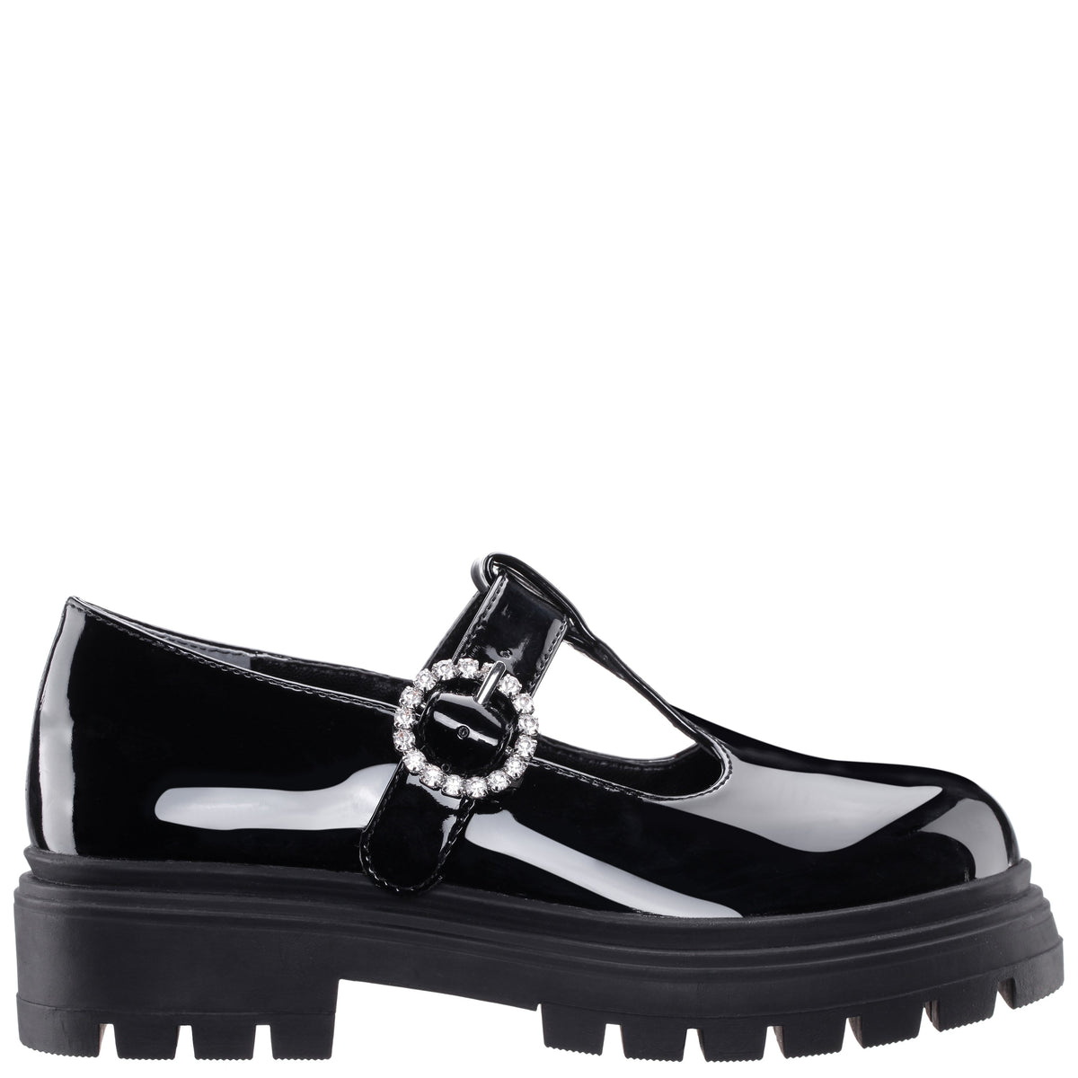 Girls Stassi Black Patent T-strap school shoe | Nina Shoes