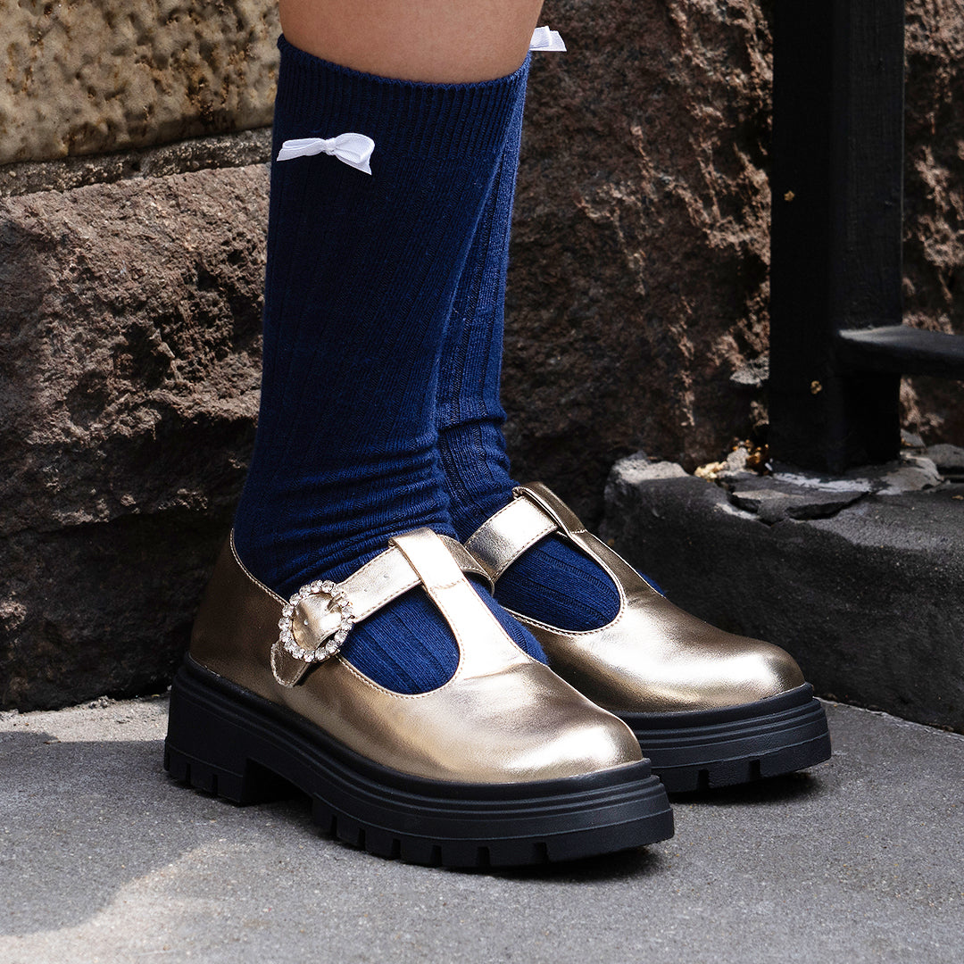 Girls Stassi Black Patent T-strap school shoe | Nina Shoes