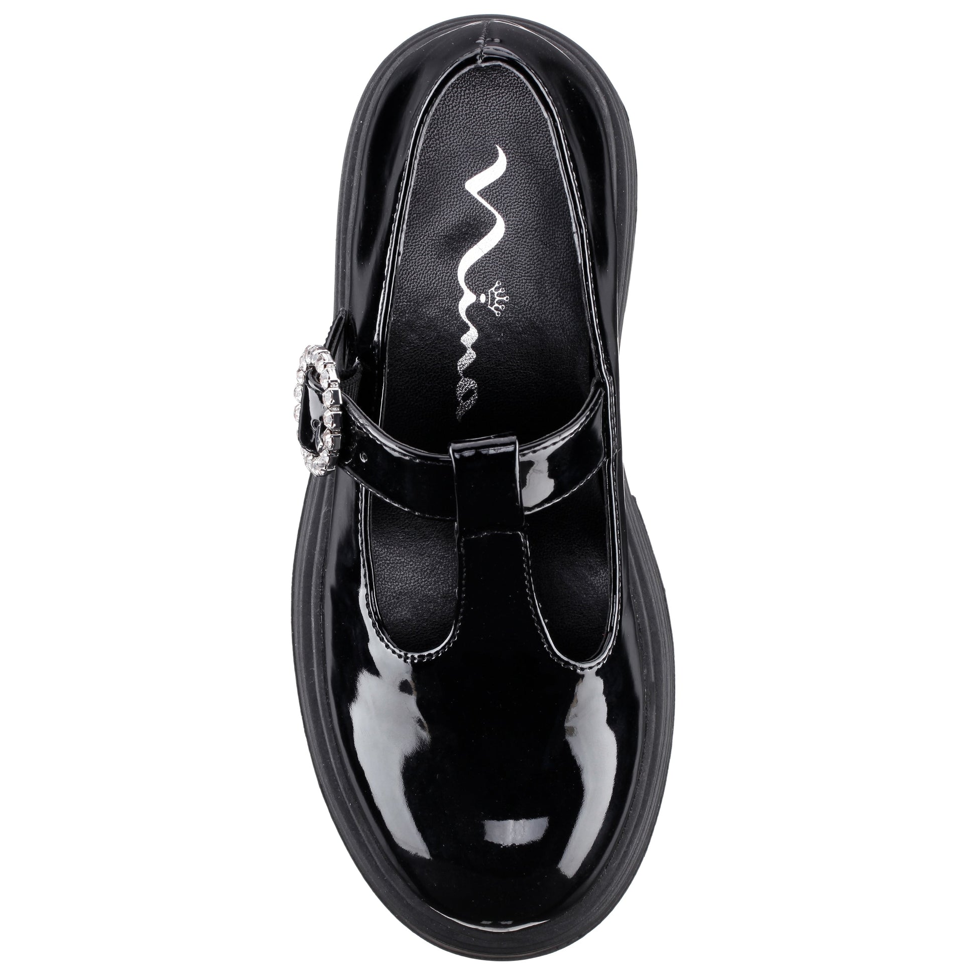 Girls Stassi Black Patent T-strap school shoe | Nina Shoes