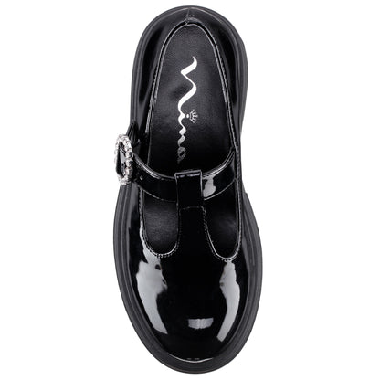 Girls Stassi Black Patent T-strap school shoe | Nina Shoes