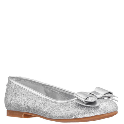 Girls Kenzee Silver Glitter Ballet Flats | Nina Shoes