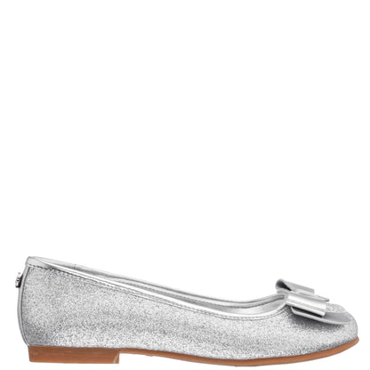 Girls Kenzee Silver Glitter Ballet Flats | Nina Shoes
