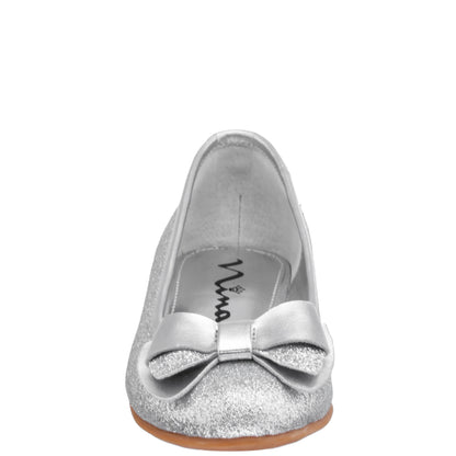 Girls Kenzee Silver Glitter Ballet Flats | Nina Shoes