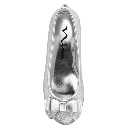 Girls Kenzee Silver Glitter Ballet Flats | Nina Shoes