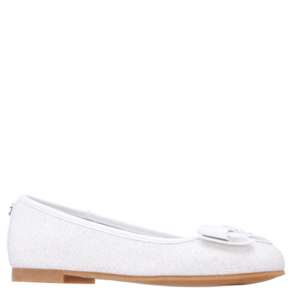 Girls Kenzee White Glitter Ballet Flats | Nina Shoes