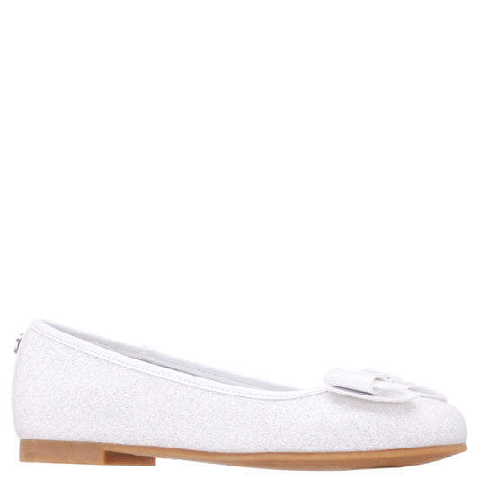 Girls Kenzee White Glitter Ballet Flats | Nina Shoes