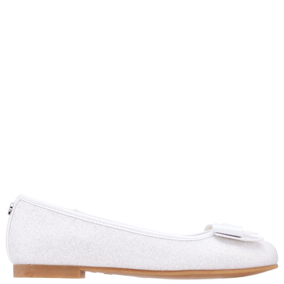 Girls Kenzee White Glitter Ballet Flats | Nina Shoes