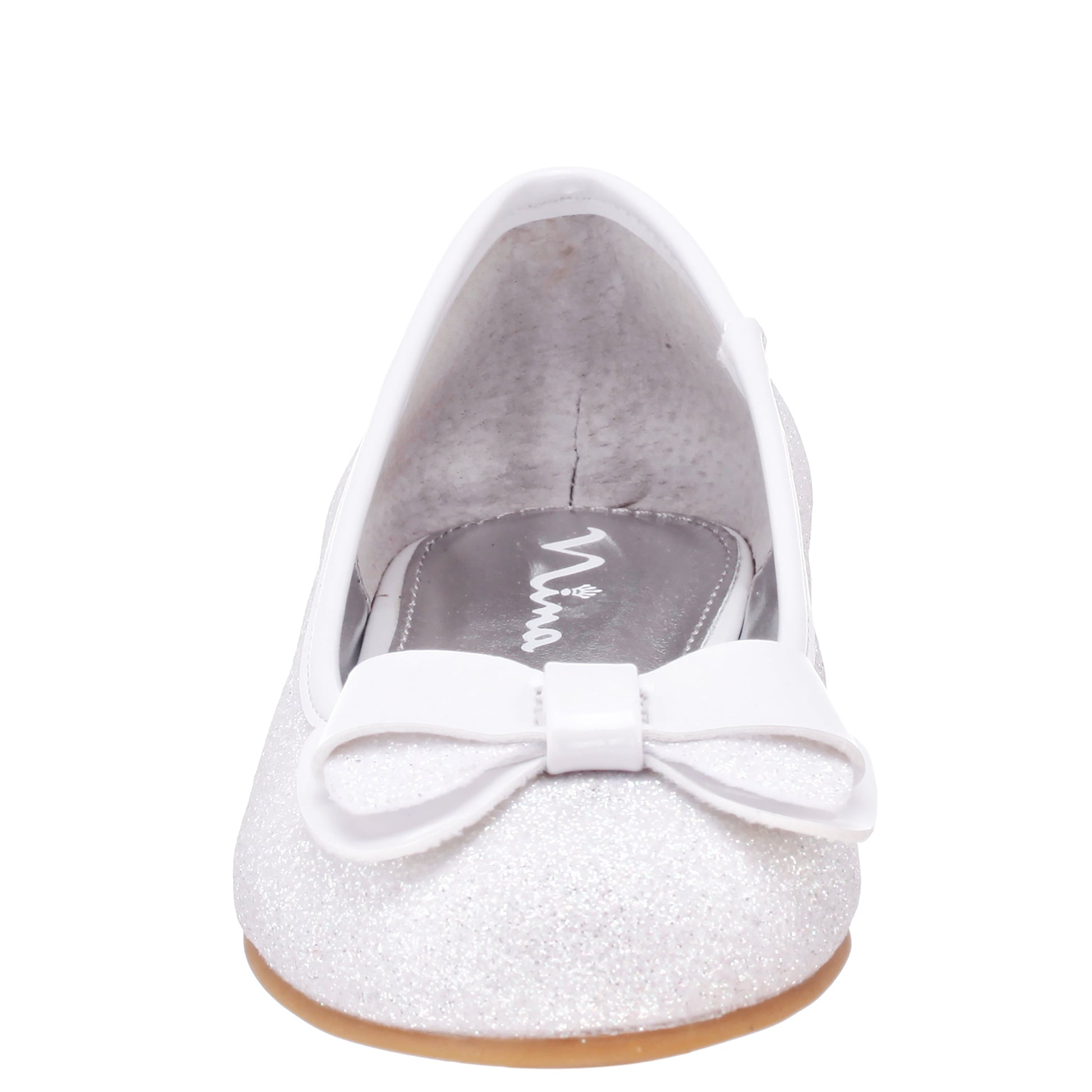 Girls Kenzee White Glitter Ballet Flats | Nina Shoes