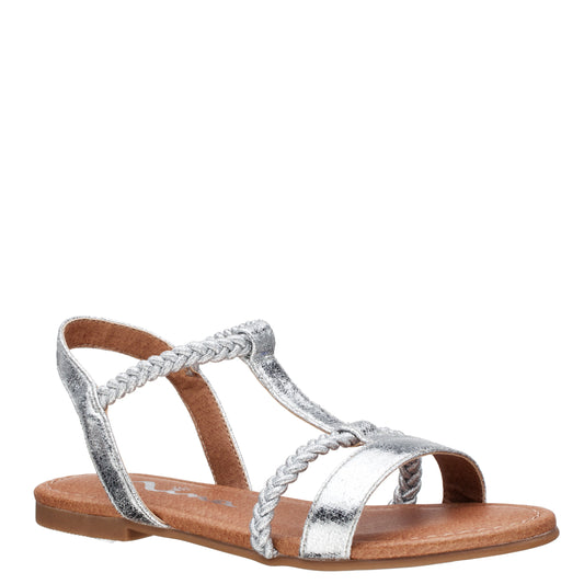 Girls Burnadet Silver Braided Elastic Strap Sandals | Nina Shoes