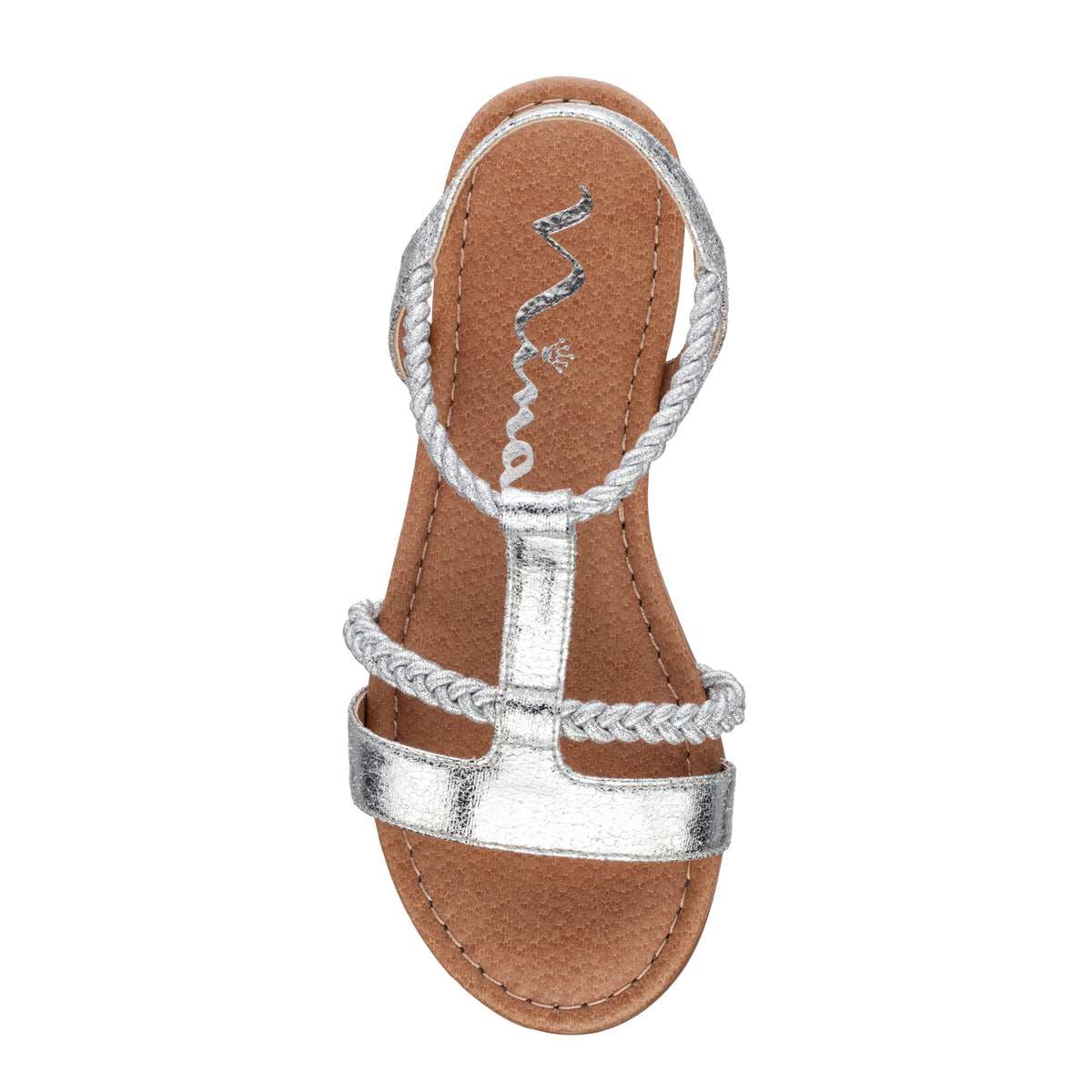 Girls Burnadet Silver Braided Elastic Strap Sandals | Nina Shoes