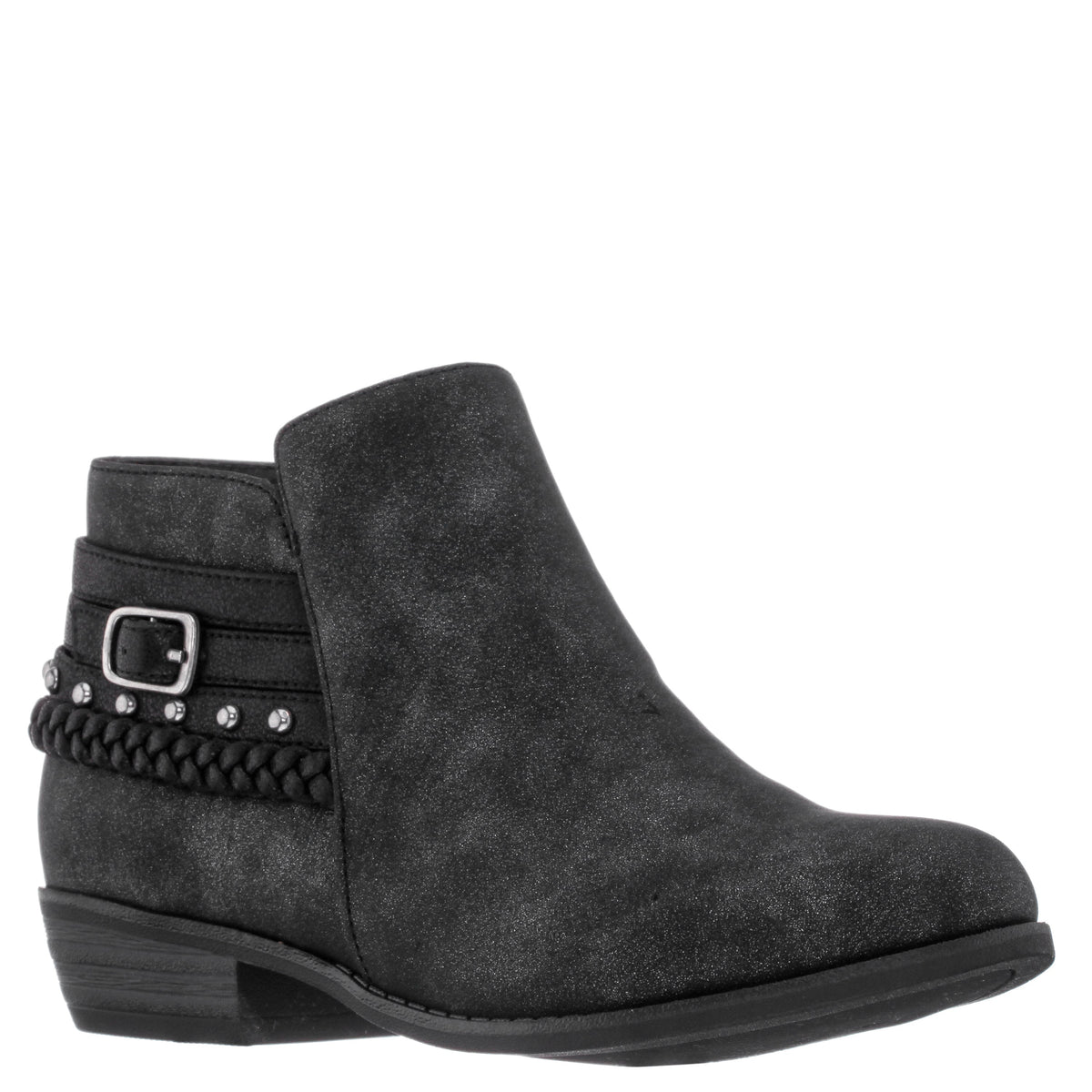 Girls Kassie Black Shimmer Inside Zip Ankle Boots | Nina Shoes