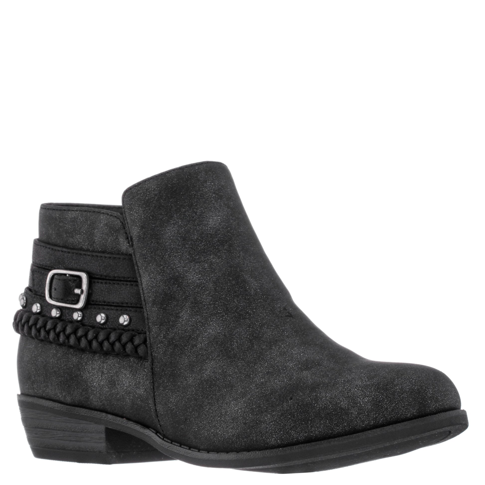 Girls Kassie Black Shimmer Inside Zip Ankle Boots | Nina Shoes