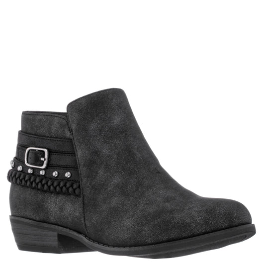 Girls Kassie Black Shimmer Inside Zip Ankle Boots | Nina Shoes