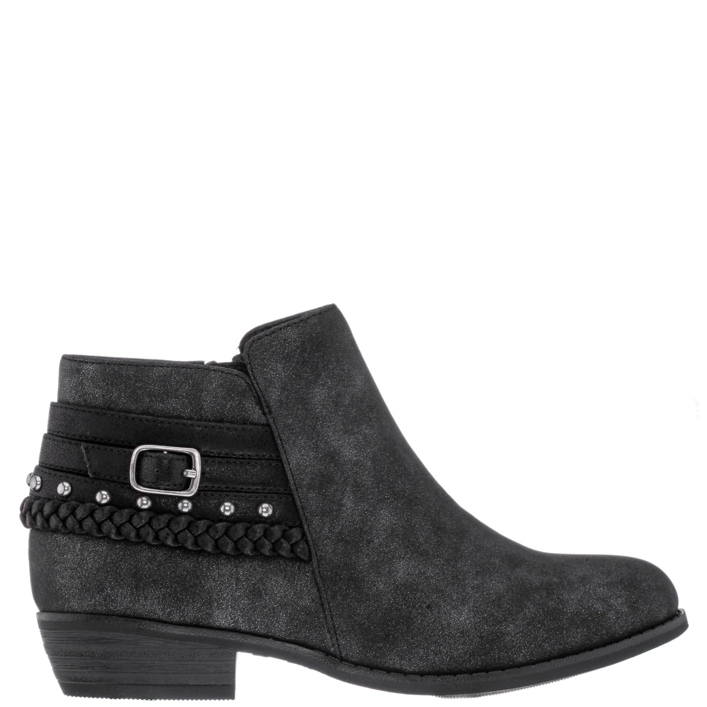 Girls Kassie Black Shimmer Inside Zip Ankle Boots | Nina Shoes