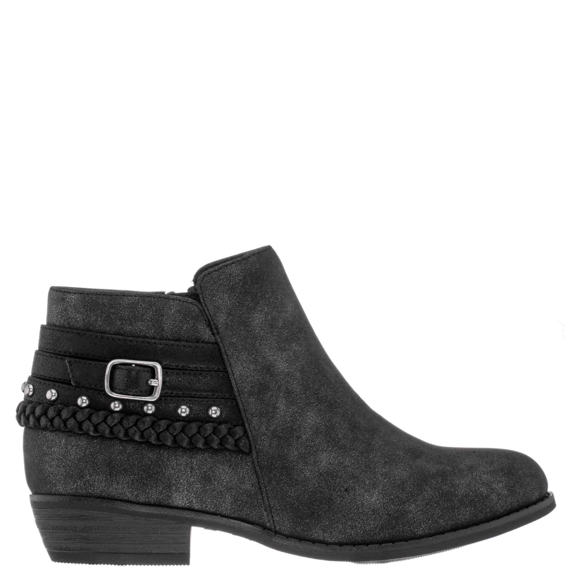 Girls Kassie Black Shimmer Inside Zip Ankle Boots | Nina Shoes