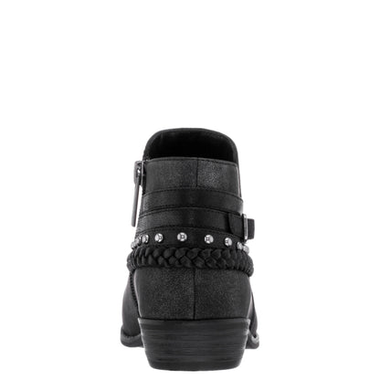 Girls Kassie Black Shimmer Inside Zip Ankle Boots | Nina Shoes