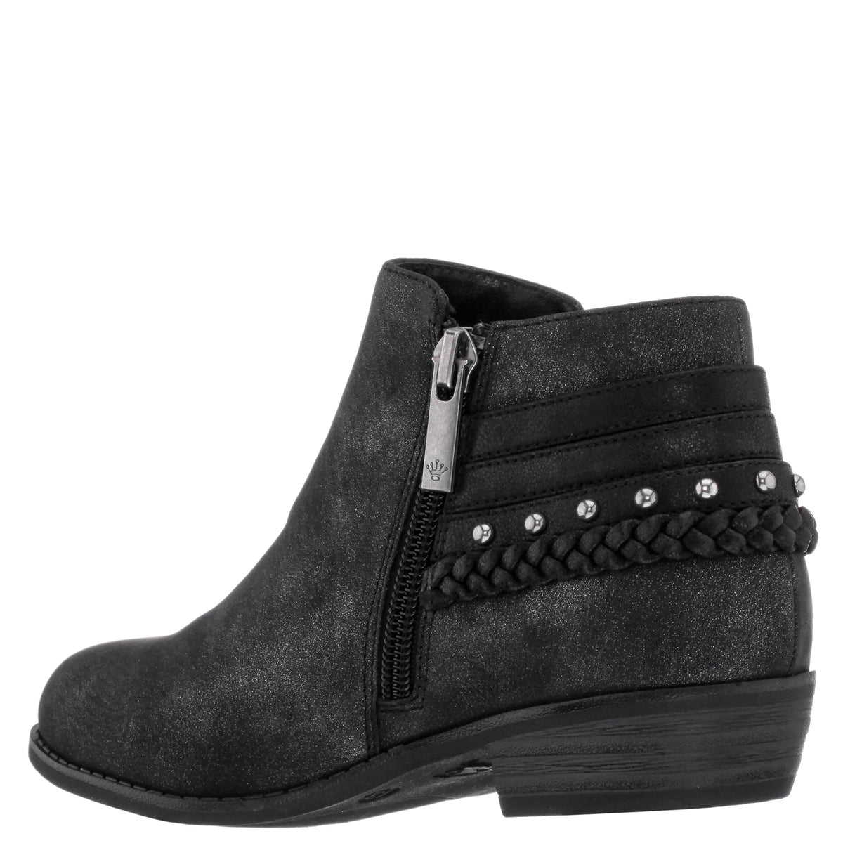 Girls Kassie Black Shimmer Inside Zip Ankle Boots | Nina Shoes