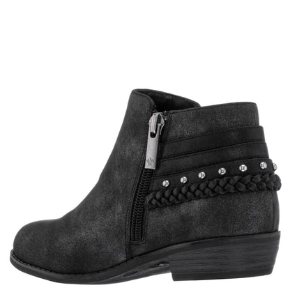 Girls Kassie Black Shimmer Inside Zip Ankle Boots | Nina Shoes
