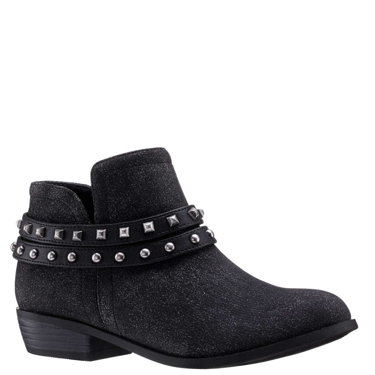 Girls Nicolena Black Shimmer Inside Zip Ankle Boots | Nina Shoes
