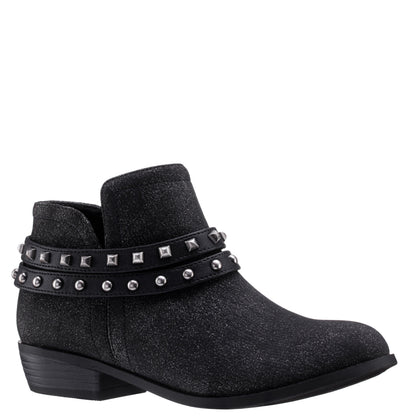 Girls Nicolena Black Shimmer Inside Zip Ankle Boots | Nina Shoes