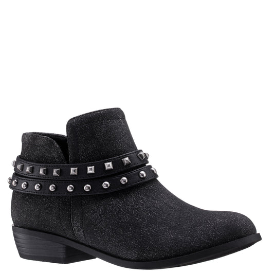 Girls Nicolena Black Shimmer Inside Zip Ankle Boots | Nina Shoes
