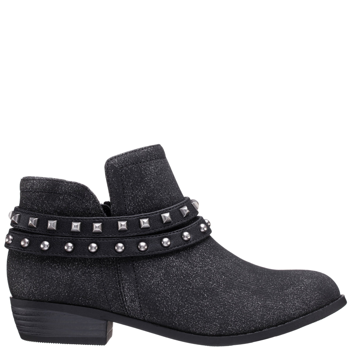 Girls Nicolena Black Shimmer Inside Zip Ankle Boots | Nina Shoes