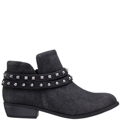 Girls Nicolena Black Shimmer Inside Zip Ankle Boots | Nina Shoes