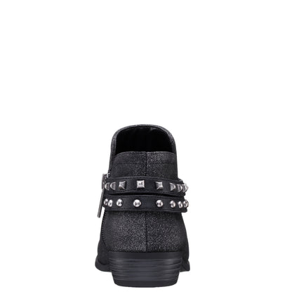 Girls Nicolena Black Shimmer Inside Zip Ankle Boots | Nina Shoes