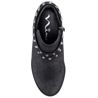 Girls Nicolena Black Shimmer Inside Zip Ankle Boots | Nina Shoes