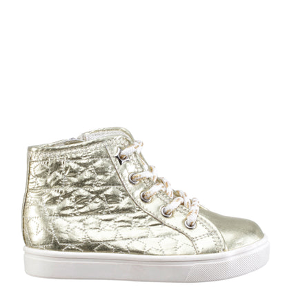 Girls Emaline Platino Quilted heart Side Zip Hightop Sneakers | Nina Shoes