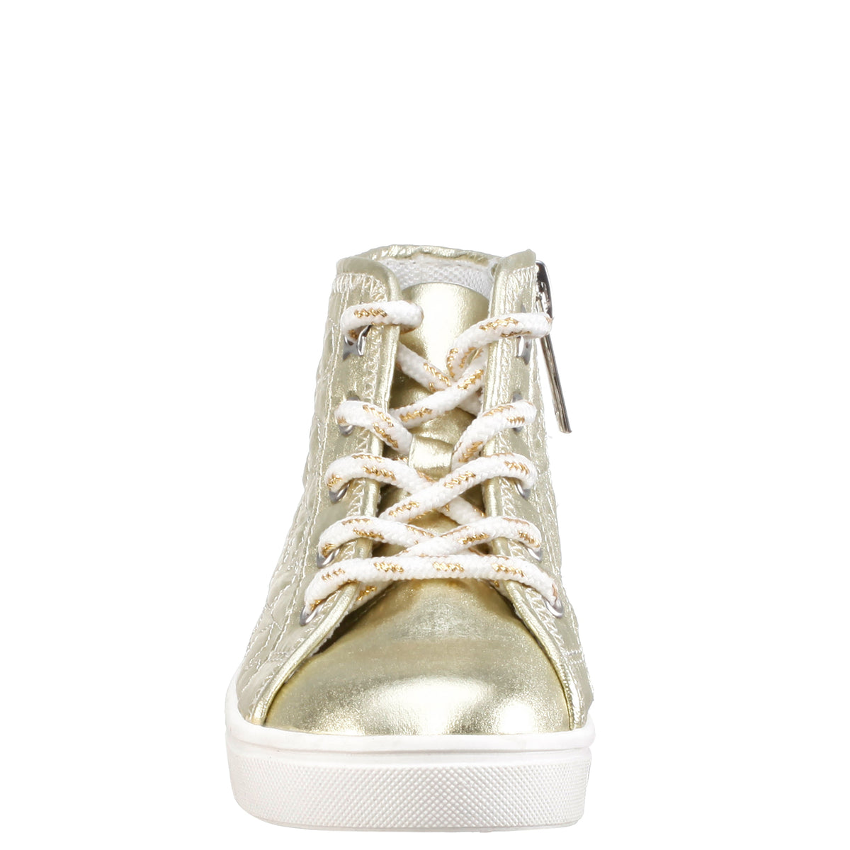 Girls Emaline Platino Quilted heart Side Zip Hightop Sneakers | Nina Shoes