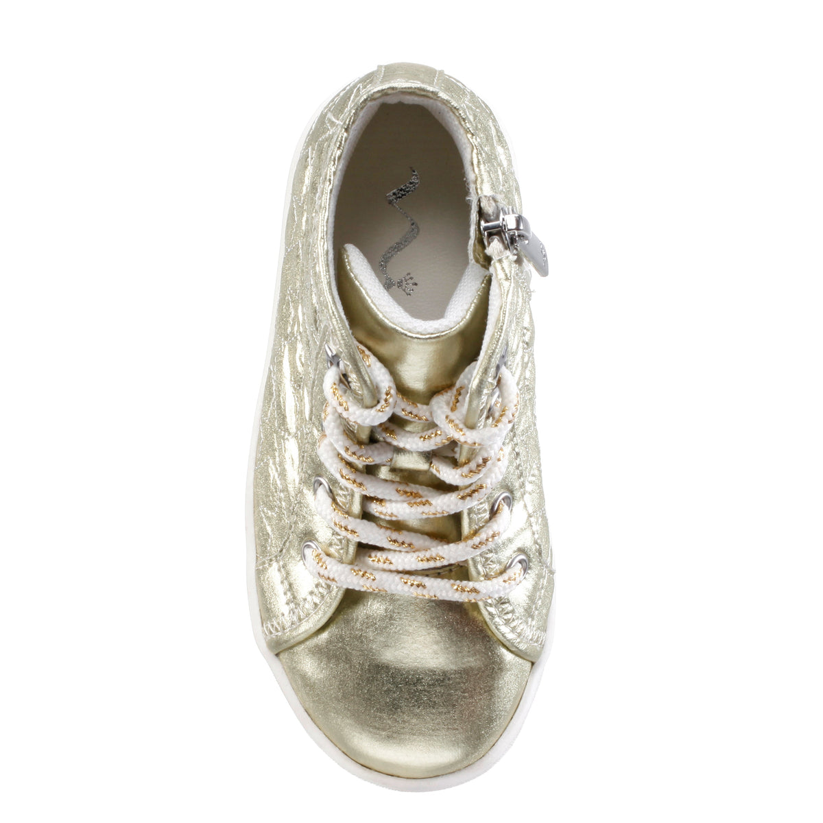 Girls Emaline Platino Quilted heart Side Zip Hightop Sneakers | Nina Shoes