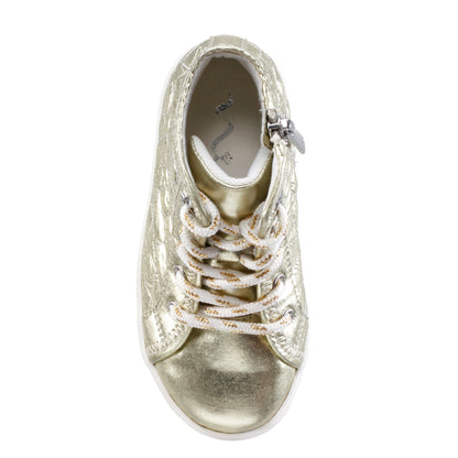 Girls Emaline Platino Quilted heart Side Zip Hightop Sneakers | Nina Shoes