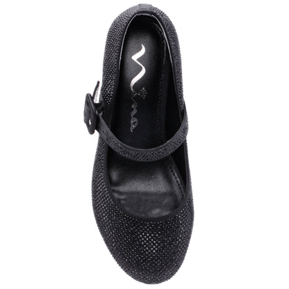 Girls Catalina2 Black Stone Adjustable Buckle Dress Shoe | Nina Shoes